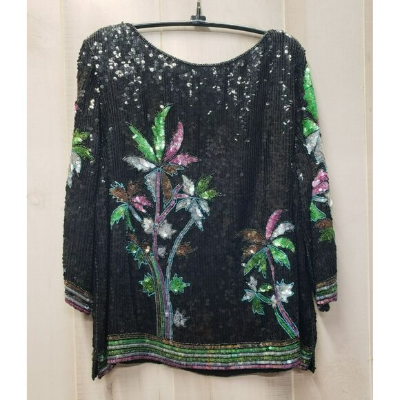 Creative Creations Silk Sequin Top, Large, Shoulder Pads, Made in India, Lined - Picture 5 of 9